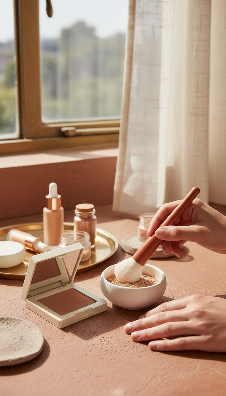 Mineral-Based Cosmetics Set in use