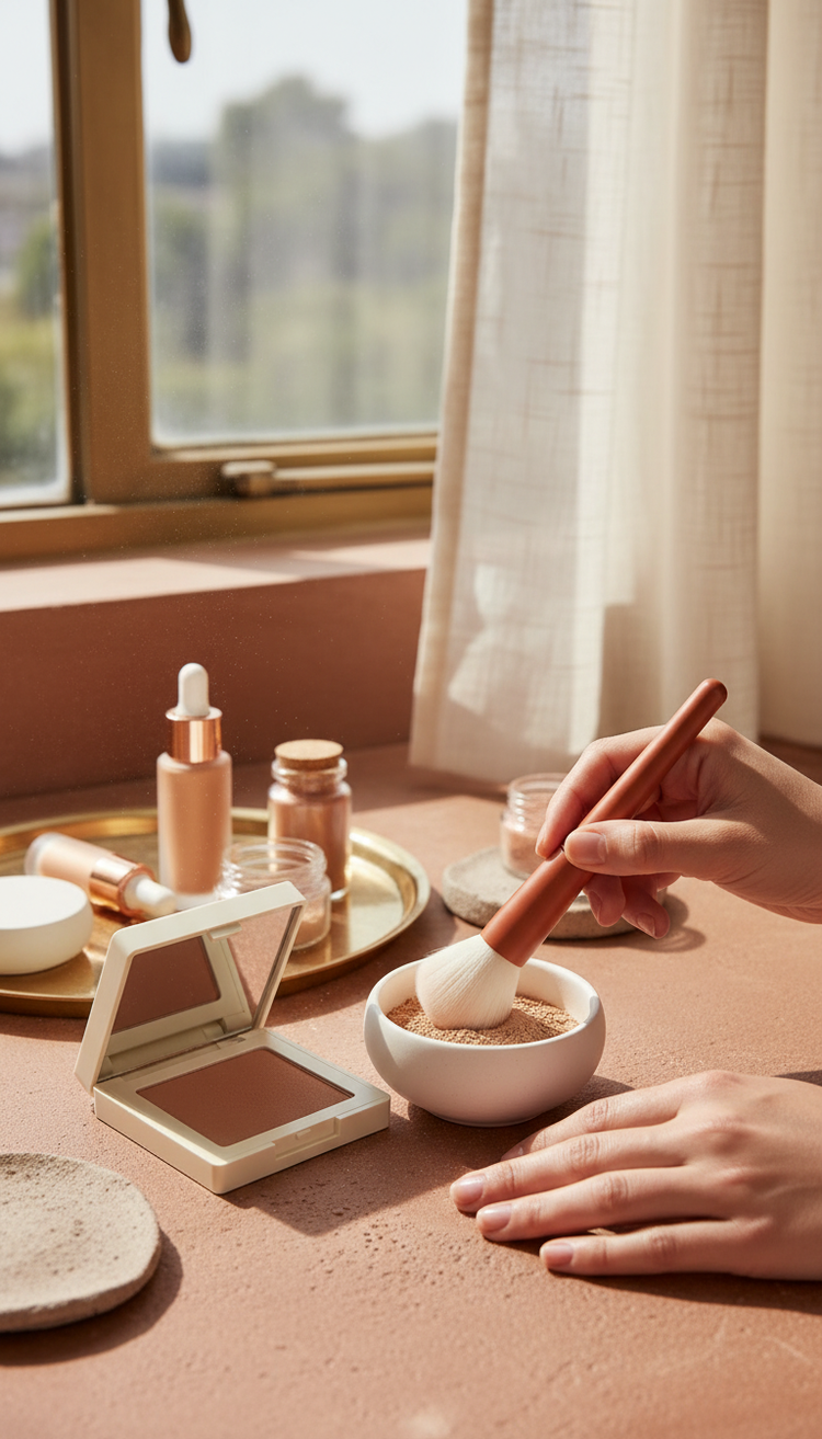 Mineral-Based Cosmetics Set in use