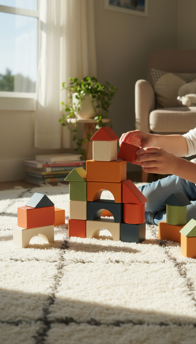 Wooden Building Blocks Set in use