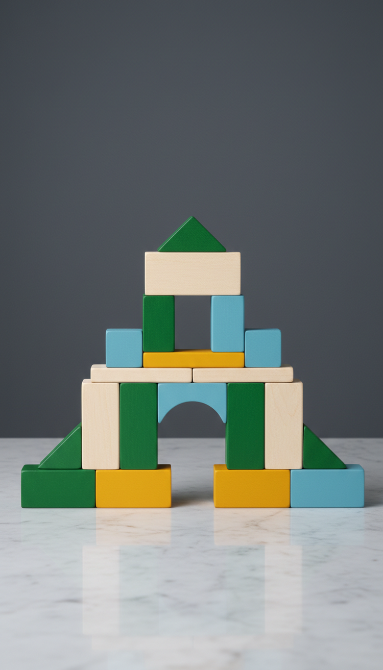 Building Block Set A, centered on a smooth surface with a Slate Gray background. The set is arranged neatly and...