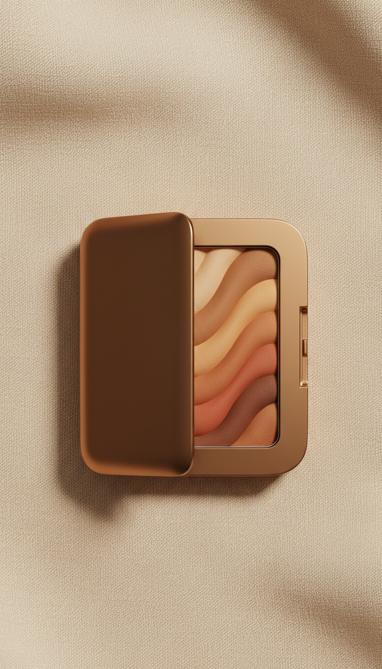 Sunlit Bronzer, Focus on capturing the allure of the product with a 3/4 angle, highlighting the sleek packaging and...