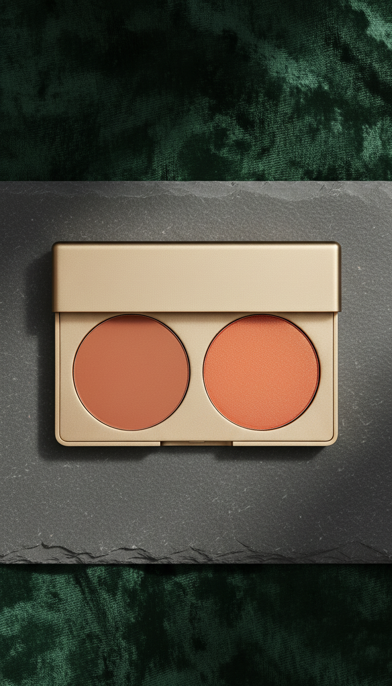 Makeup Palette with Terracotta Blush and Sunset Orange Shades in a new setting