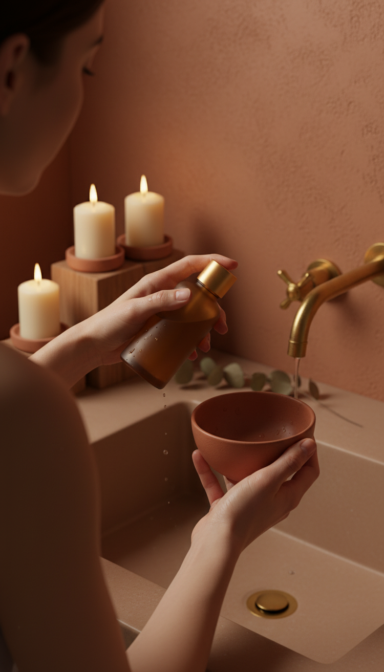 Vital Morning Cleanser Glass Bottle in use